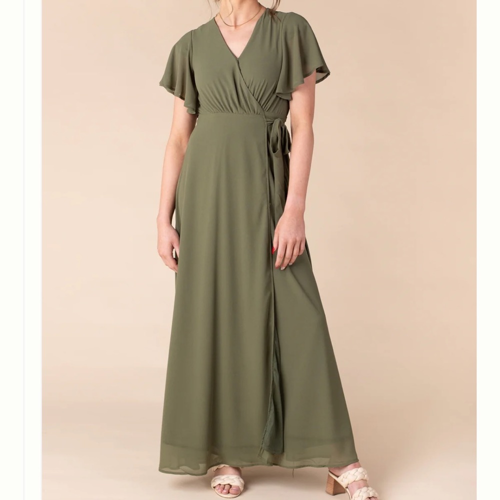 Arbor flutter sleeve wrap maxi dress
